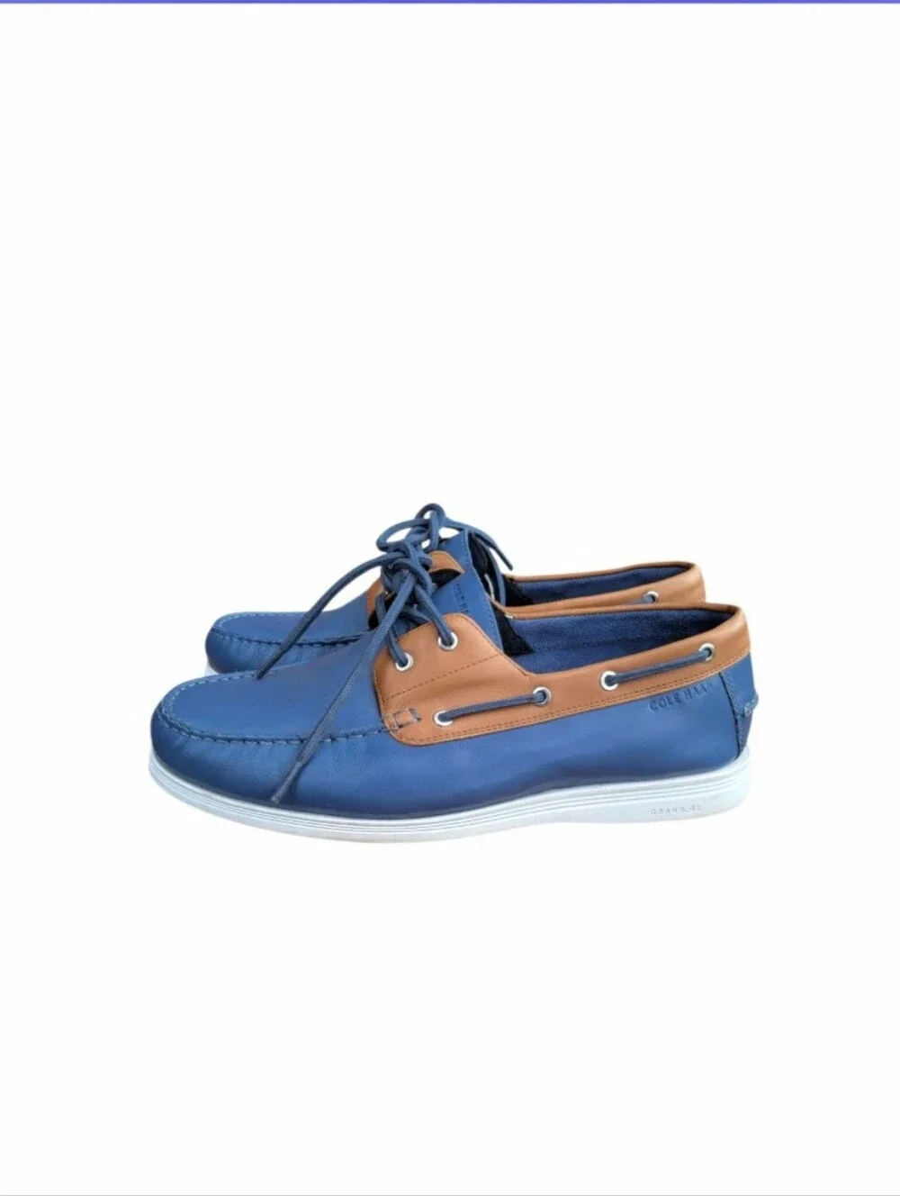 Cole Haan Leather Cornell 2 Eye Blue Brown Boat Shoe Loafer Preppy Dress Men 9